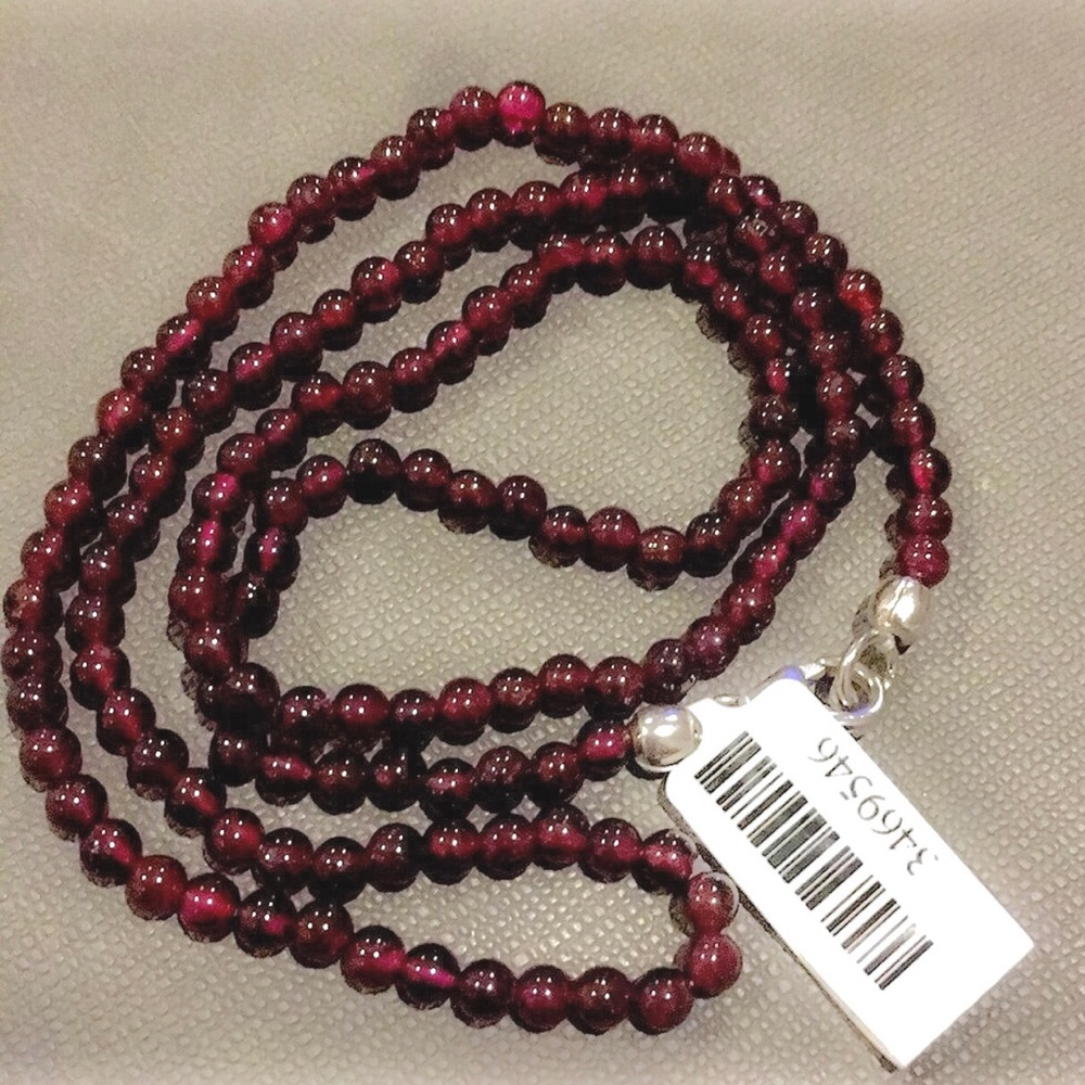 Red Garnet Cabochon Necklace with Sterling Silver 925 Lobster Claw Clasp NWT
